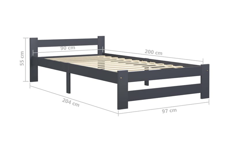 Sengeramme mørkegrå heltre furu 90x200 cm - Grå - Møbler - Senger - Sengeramme & sengestamme