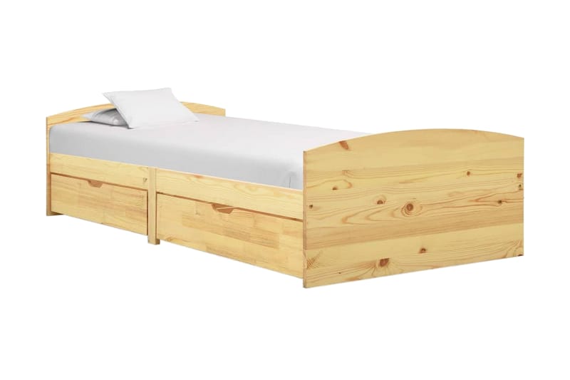 Sengeramme med 2 skuffer heltre furu 90x200 cm - Brun - Møbler - Senger - Sengeramme & sengestamme