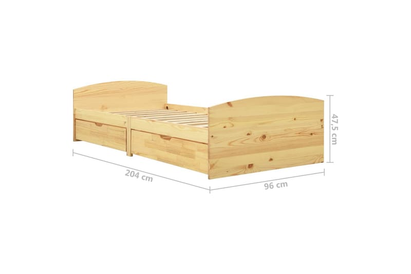 Sengeramme med 2 skuffer heltre furu 90x200 cm - Brun - Møbler - Senger - Sengeramme & sengestamme
