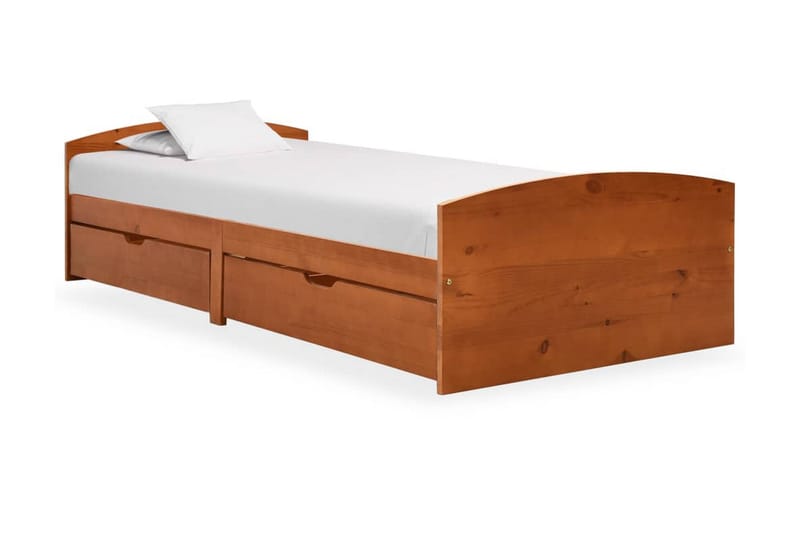 Sengeramme med 2 skuffer honningbrun heltre furu 90x200 cm - Brun - Møbler - Senger - Sengeramme & sengestamme
