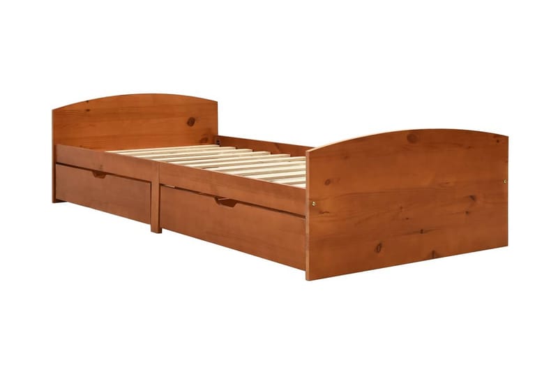 Sengeramme med 2 skuffer honningbrun heltre furu 90x200 cm - Brun - Møbler - Senger - Sengeramme & sengestamme
