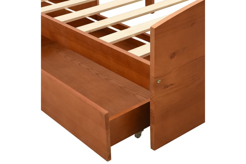 Sengeramme med 2 skuffer honningbrun heltre furu 90x200 cm - Brun - Møbler - Senger - Sengeramme & sengestamme