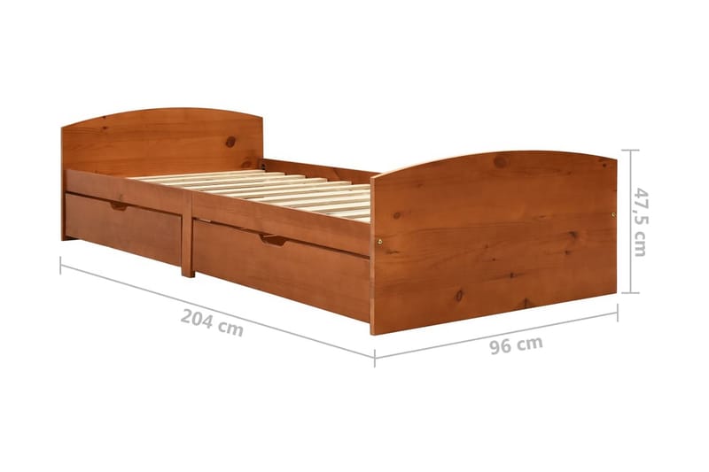 Sengeramme med 2 skuffer honningbrun heltre furu 90x200 cm - Brun - Sengeramme & sengestamme