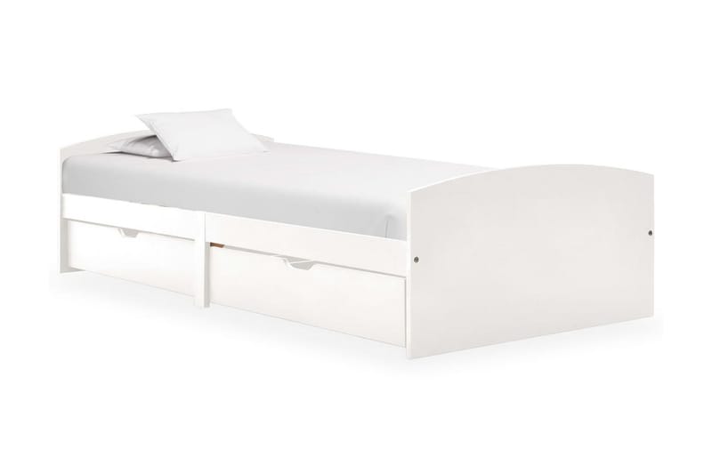 Sengeramme med 2 skuffer hvit heltre furu 90x200 cm - Hvit - Sengeramme & sengestamme