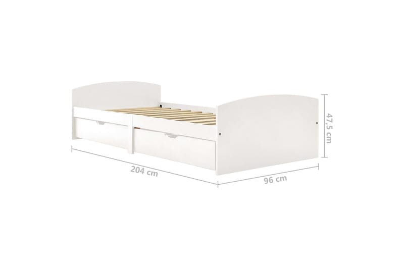 Sengeramme med 2 skuffer hvit heltre furu 90x200 cm - Hvit - Sengeramme & sengestamme
