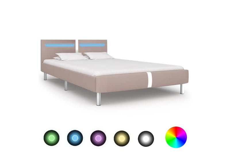 Sengeramme med LED cappuccino kunstskinn 135x190 cm - Møbler - Senger - Sengeramme & sengestamme