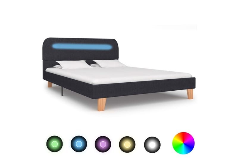 Sengeramme med LED mørkegrå stoff 135x190 cm - Sengeramme & sengestamme