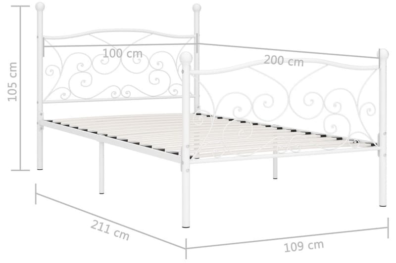 Sengeramme med spilebase hvit metall 100x200 cm - Møbler - Senger - Sengeramme & sengestamme