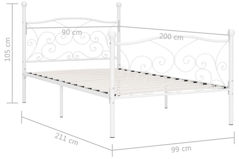 Sengeramme med spilebase hvit metall 90x200 cm - Møbler - Senger - Sengeramme & sengestamme