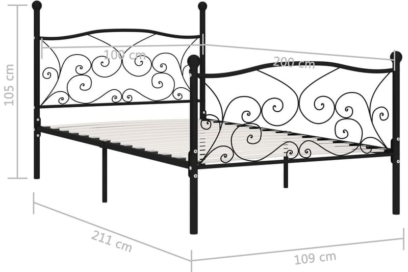 Sengeramme med spilebase svart metall 100x200 cm - Møbler - Senger - Sengeramme & sengestamme