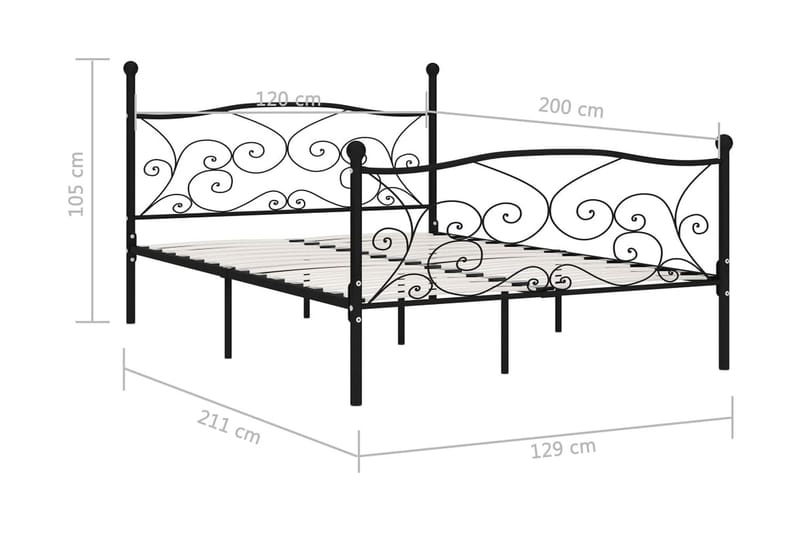 Sengeramme med spilebase svart metall 120x200 cm - Møbler - Senger - Sengeramme & sengestamme