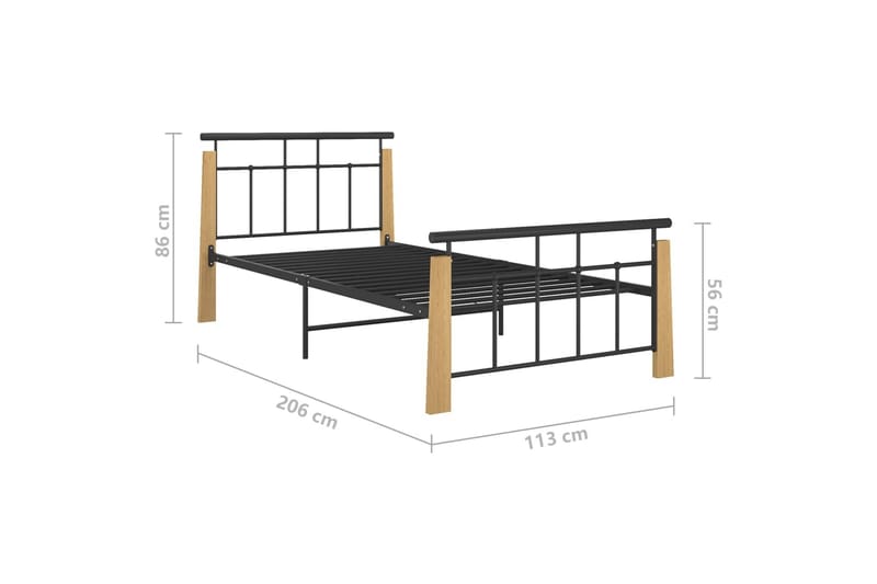 Sengeramme metall og heltre eik 100x200 cm - Svart - Møbler - Senger - Sengeramme & sengestamme