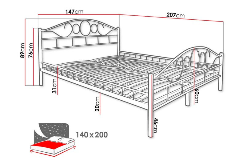 Sengeramme NOREMI 140x200 - Hvit - Møbler - Senger - Sengeramme & sengestamme