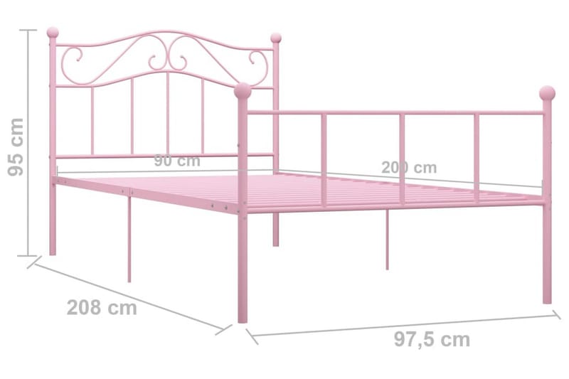 Sengeramme rosa metall 90x200 cm - Rosa - Sengeramme & sengestamme