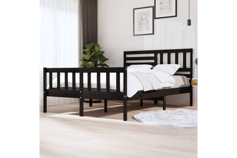 Sengeramme svart heltre 140x200 cm - Svart - Sengeramme & sengestamme