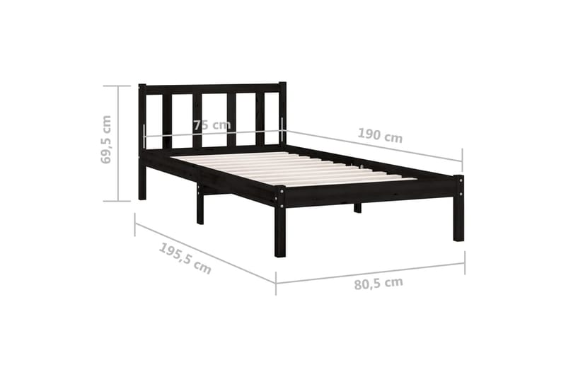 Sengeramme svart heltre furu 75x190 cm UK Small Single - Svart - Møbler - Senger - Sengeramme & sengestamme