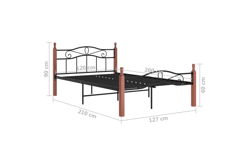Sengeramme svart metall og heltre eik 120x200 cm - Svart - Møbler - Senger - Sengeramme & sengestamme