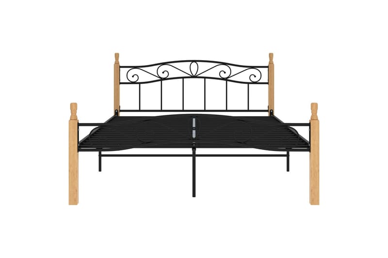 Sengeramme svart metall og heltre eik 140x200 cm - Svart - Møbler - Senger - Sengeramme & sengestamme