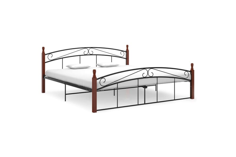 Sengeramme svart metall og heltre eik 180x200 cm - Svart - Møbler - Senger - Sengeramme & sengestamme