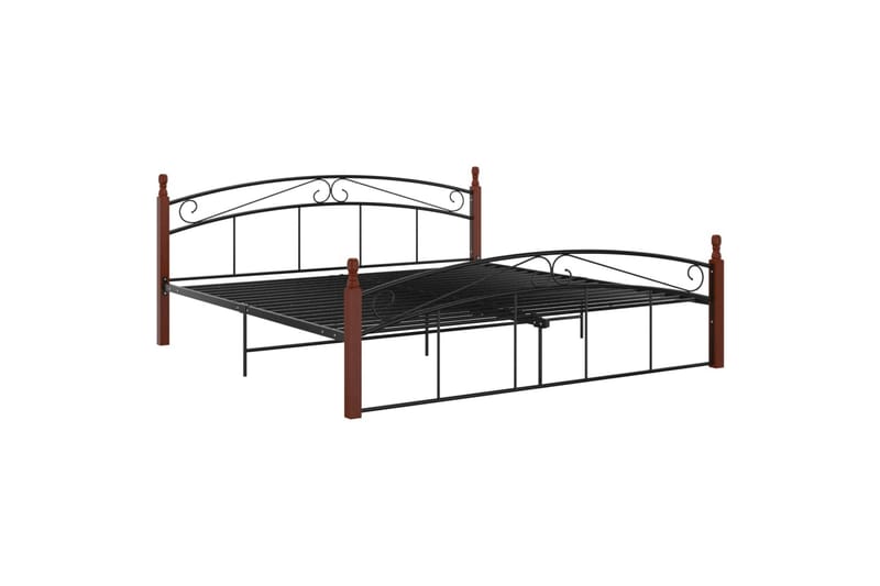 Sengeramme svart metall og heltre eik 180x200 cm - Svart - Møbler - Senger - Sengeramme & sengestamme