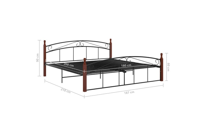 Sengeramme svart metall og heltre eik 180x200 cm - Svart - Møbler - Senger - Sengeramme & sengestamme