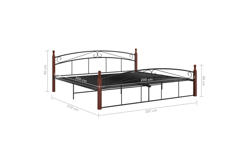 Sengeramme svart metall og heltre eik 200x200 cm - Svart - Møbler - Senger - Sengeramme & sengestamme