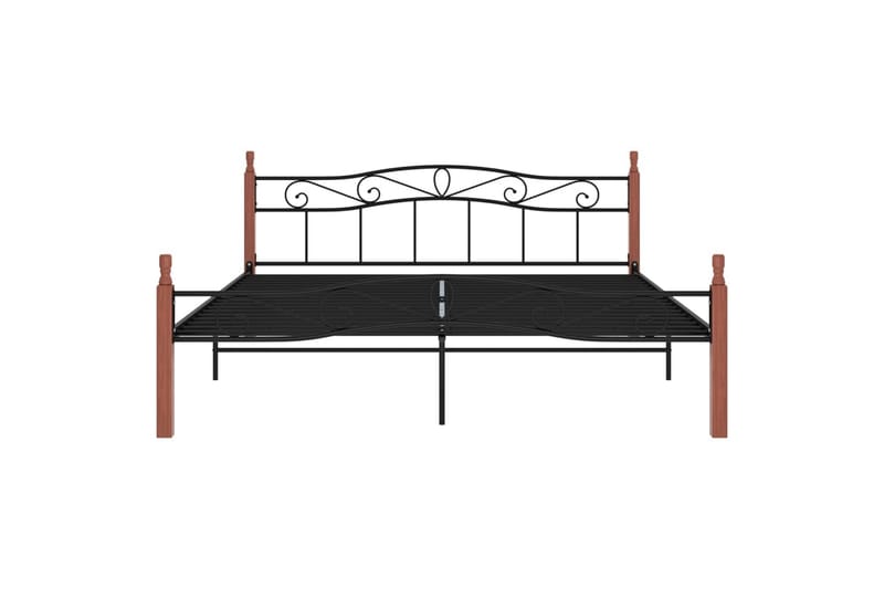 Sengeramme svart metall og heltre eik 200x200 cm - Svart - Møbler - Senger - Sengeramme & sengestamme