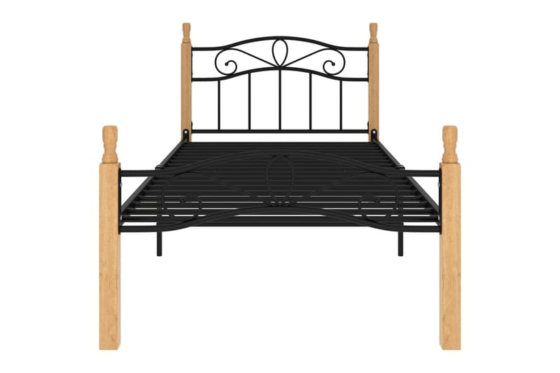 Sengeramme svart metall og heltre eik 90x200 cm - Svart - Møbler - Senger - Sengeramme & sengestamme