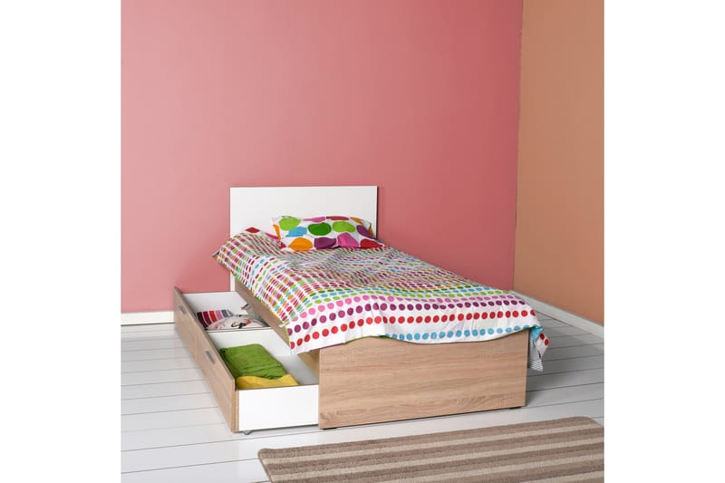 Single Bedstead Eik-Sonoma|Hvit - Natur/Hvit - Møbler - Senger - Sengeramme & sengestamme