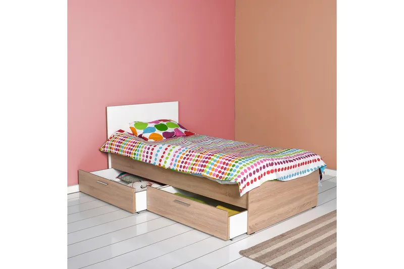 Single Bedstead Eik-Sonoma|Hvit - Natur/Hvit - Møbler - Senger - Sengeramme & sengestamme