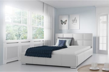 Sirdal Sengepakke 160x200 cm i Kunstlær med Oppbevaring og Sengegavl + Overmadrass - Hvit - Møbler - Senger - Sengeramme & sengestamme
