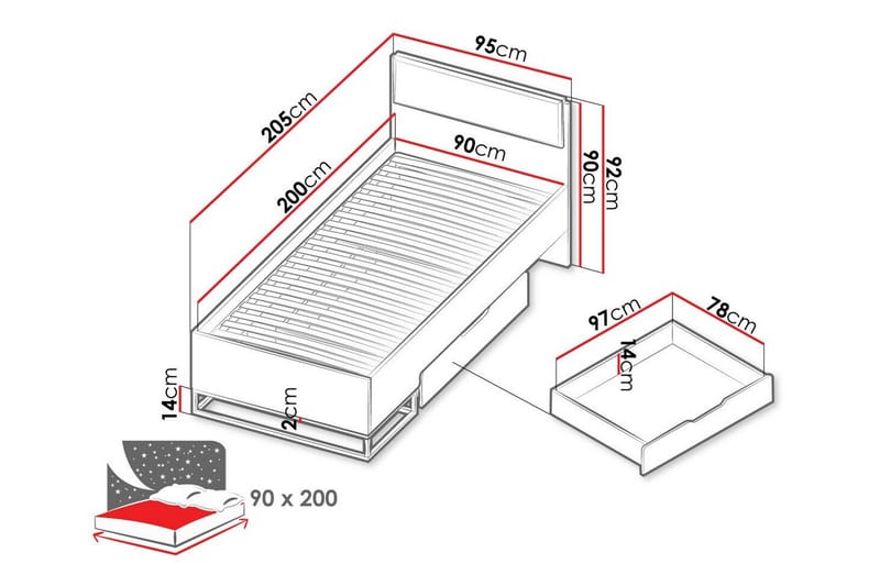 Staffin Sengeramme 90x200 cm - Hvid - Sengeramme & sengestamme