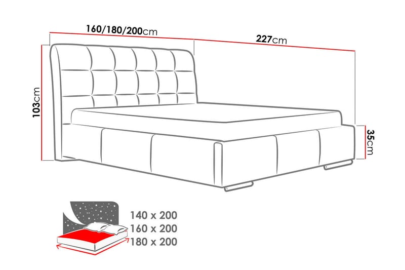 Stavanger Seng med Oppbevaring 160x200 - Hvit - Sengeramme & sengestamme