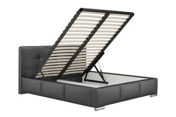 Strandrud Sengeramme med Oppbevaring 140x200 cm i Kunstlær med Sengegavl - Svart - Møbler - Senger - Sengeramme & sengestamme