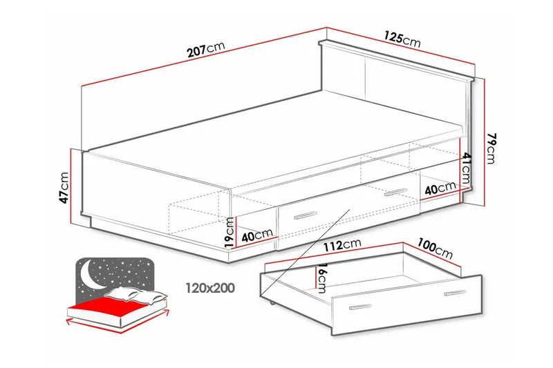 Strathy Sengeramme 120x200 cm - Svart - Møbler - Senger - Sengeramme & sengestamme