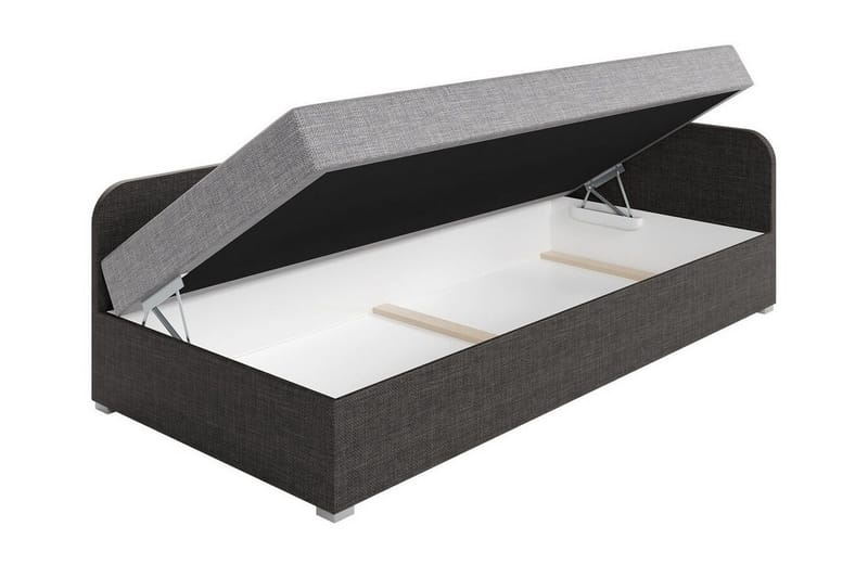 Unona Sengeramme 90x200 cm i Stoff med Oppbevaring + Madrass - Grå|Svart - Møbler - Senger - Sengeramme & sengestamme