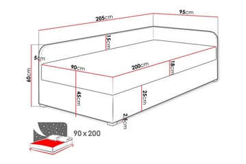 Unona Sengeramme 90x200 cm i Stoff med Oppbevaring + Madrass - Mellomgrå - Møbler - Senger - Sengeramme & sengestamme