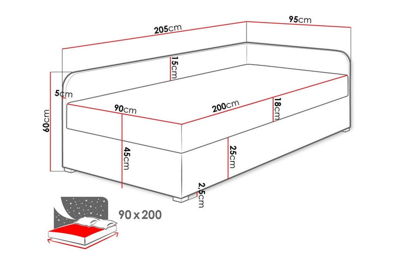Unona Sengeramme 90x200 cm i Stoff med Oppbevaring + Madrass - Mellomgrå - Møbler - Senger - Sengeramme & sengestamme