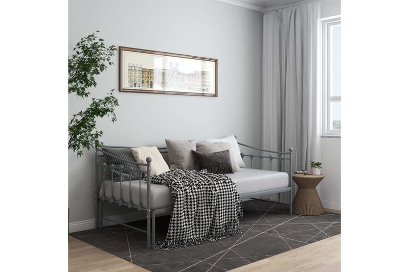 Uttrekkbar ramme til sovesofa grå metall 90x200 cm - Grå - Møbler - Senger - Sengeramme & sengestamme