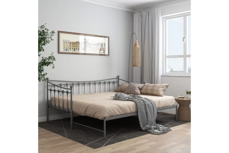 Uttrekkbar ramme til sovesofa grå metall 90x200 cm - Grå - Møbler - Senger - Sengeramme & sengestamme