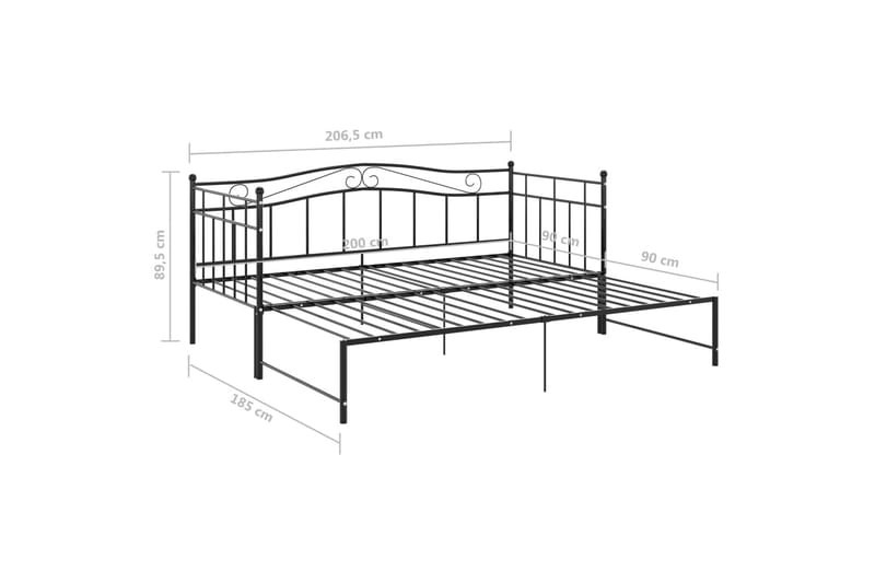Uttrekkbar ramme til sovesofa svart metall 90x200 cm - Svart - Møbler - Senger - Sengeramme & sengestamme