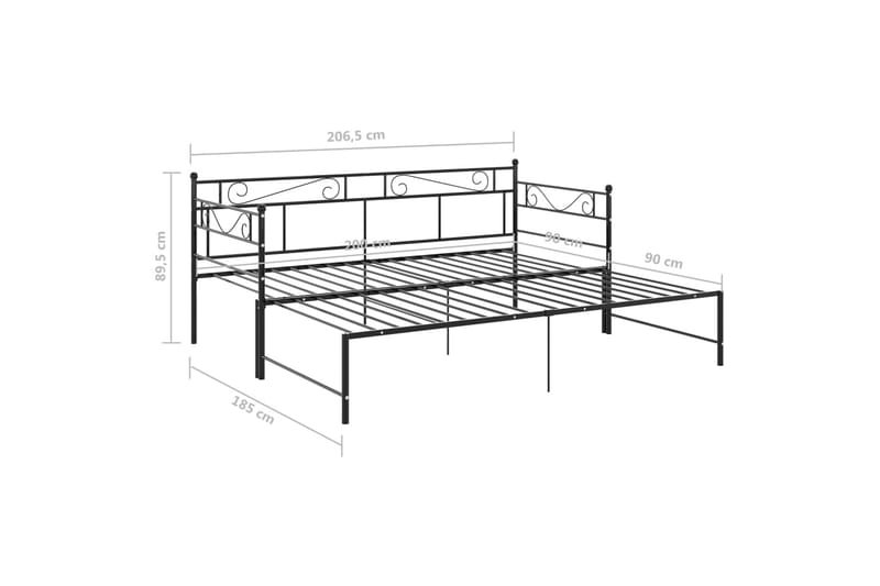 Uttrekkbar ramme til sovesofa svart metall 90x200 cm - Svart - Sengeramme & sengestamme