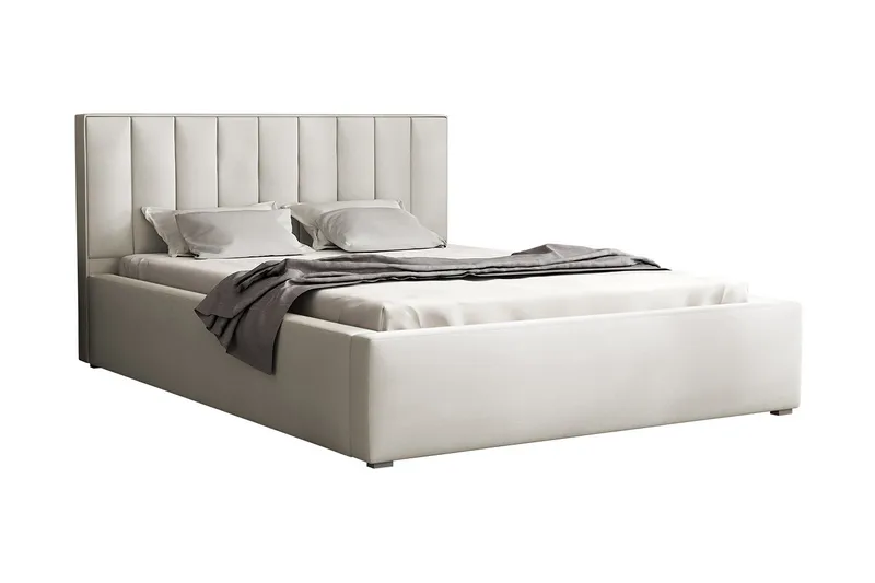 Valasco Sengeramme med Oppbevaring 120x200 cm i Stoff med Sengegavl, Lysebeige