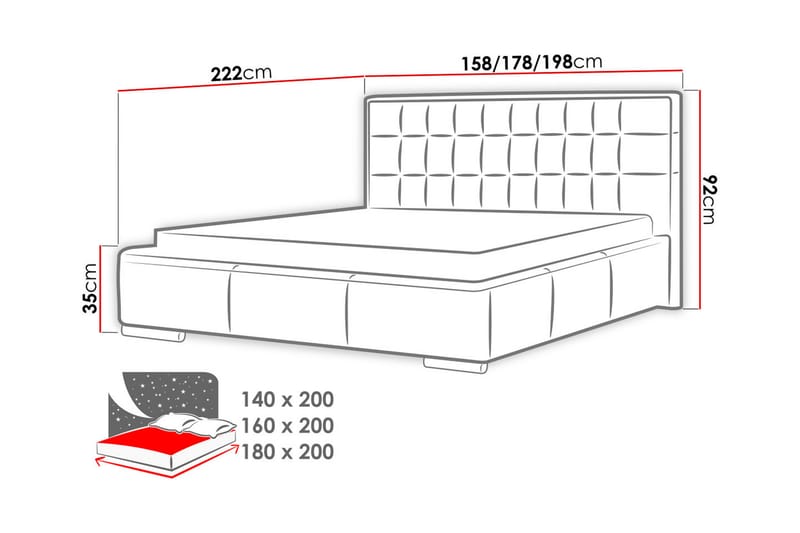 Vento Sengeramme med Oppbevaring 180x200 - Grå - Sengeramme & sengestamme