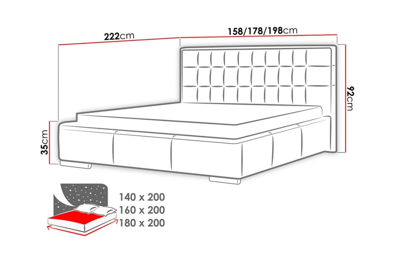 Vento Sengeramme med Oppbevaring 180x200 - Hvit - Sengeramme & sengestamme