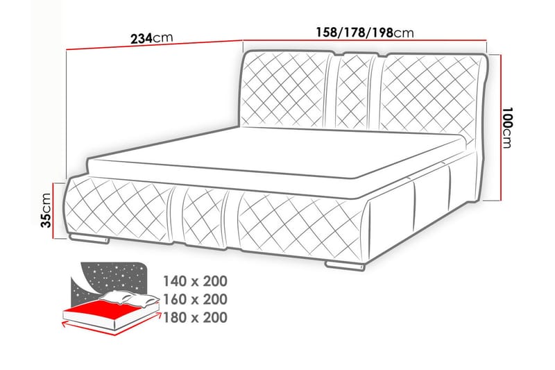 Veslbu Sengepakke 160x200 cm i Kunstlær med Oppbevaring og Sengegavl + Overmadrass - Hvit - Møbler - Senger - Sengeramme & sengestamme