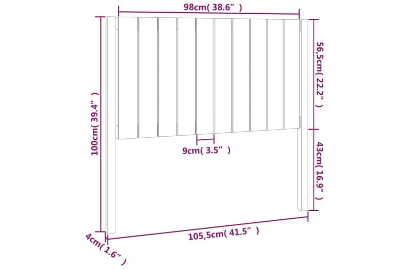 beBasic Sengegavl 105,5x4x100 cm heltre furu - Brun - Sengegavl