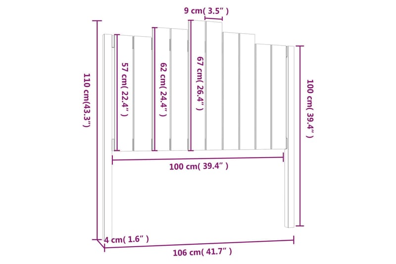 beBasic Sengegavl 106x4x110 cm heltre furu - Brun - Sengegavl