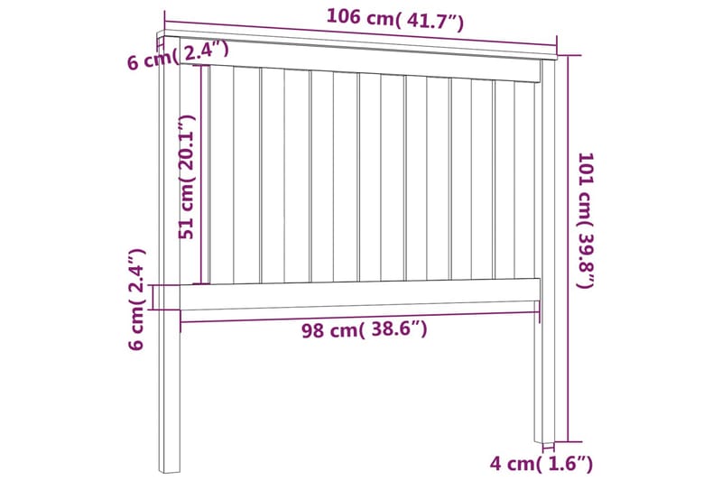 beBasic Sengegavl 106x6x101 cm heltre furu - Brun - Sengegavl