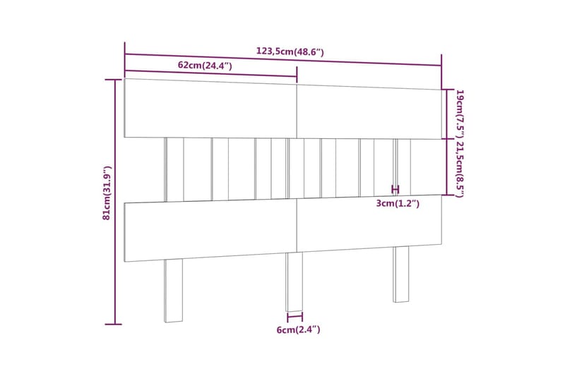 beBasic Sengegavl 123,5x3x81 cm heltre furu - Brun - Sengegavl